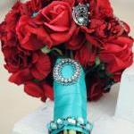 Real Touch Bridal Bouquet With Rhinestone Brooch..